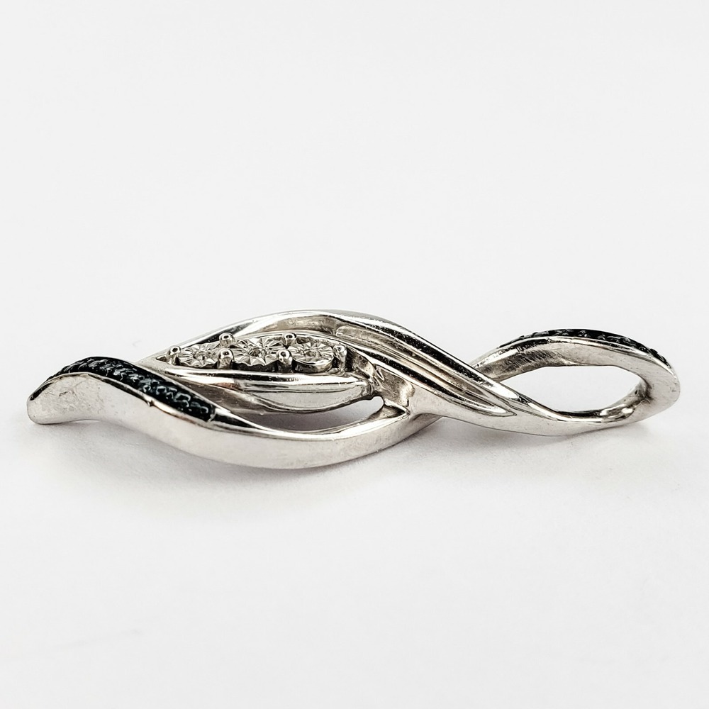 Vintage Sterling Silver 925 and Diamond Pendant Free Form Spiral - Picture 5 of 6